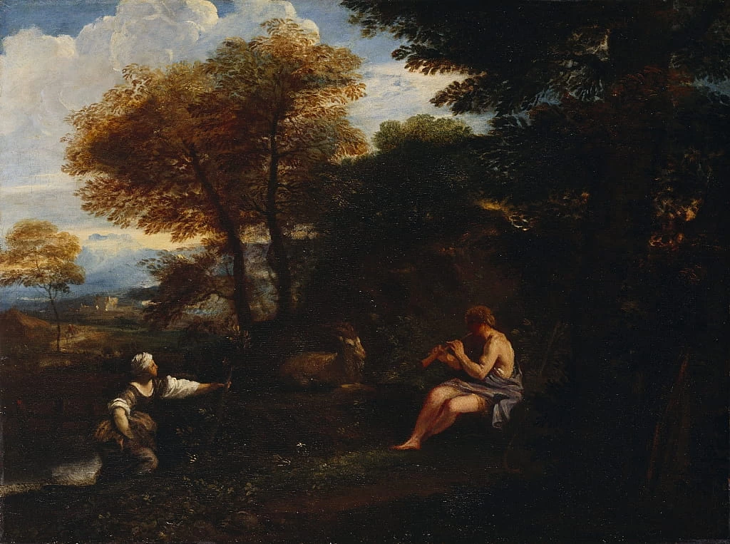 Paesaggio con un pastore e una pastorella